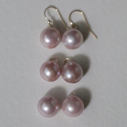 モーヴピンクのパールピアス 選べる 金具 2種 淡水真珠 大粒 11mm-12mm