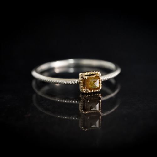 K18YG×シルバー 『大人な色合い』スクエアローズ カット天然