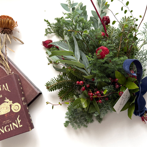 クリスマス スワッグ ネイビーリボン 【公式通販】