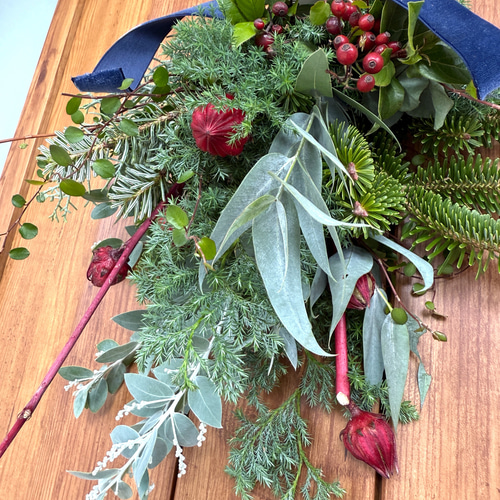 クリスマス スワッグ ネイビーリボン クリスマススワッグネイビーリボン