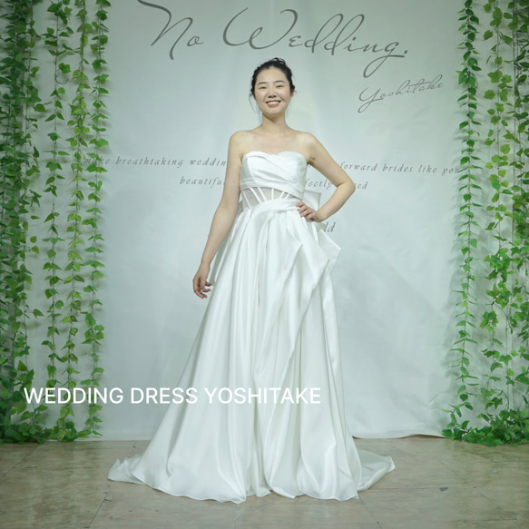 驚きの値段 ウエディングドレス.白.Aライン.サテン.リボン.パニエ付き.結婚 スーツ・フォーマル・ドレス
