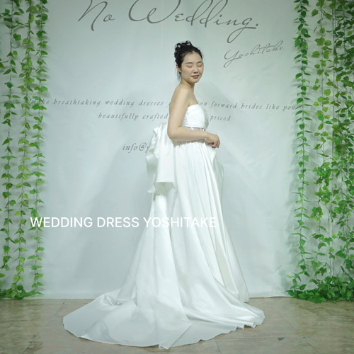 ウエディングドレス.白.Aライン.サテン.リボン.パニエ付き.結婚 ウエディングドレス.白.Aライン.サテン.リボン.パニエ付き.結婚