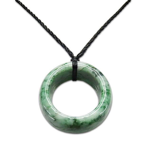 激レア濃い緑柄模様入り天然石ひすい本翡翠サムリング22号黒糸ネックレス色合い上質