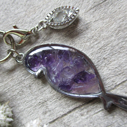 受注製作♪パープル桜のパールバッグチャーム(アメジスト入り☆) 受注製作♪パープル桜のパールバッグチャーム(アメジスト入り☆)