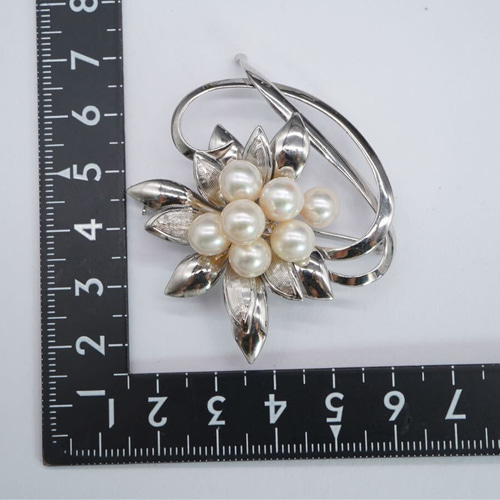 アコヤ本真珠　ブローチ シルバー925 アコヤ本真珠 ナチュラルブルー ボタニカル