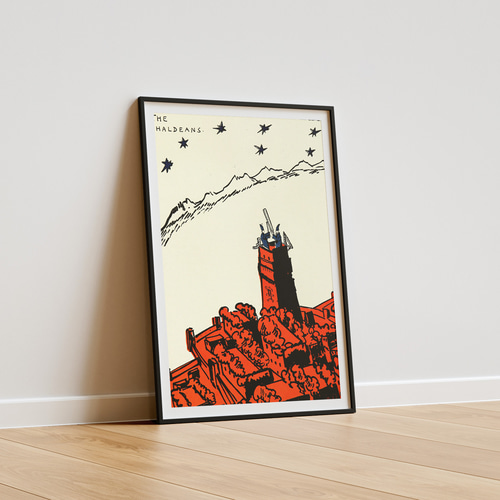 展望台イラストアートポスター☆星街並み赤色ヨーロッパおしゃれ北欧