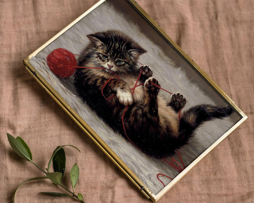 毛糸で遊ぶ子猫絵画アートポスター☆ネコ可愛いクリスマス癒し