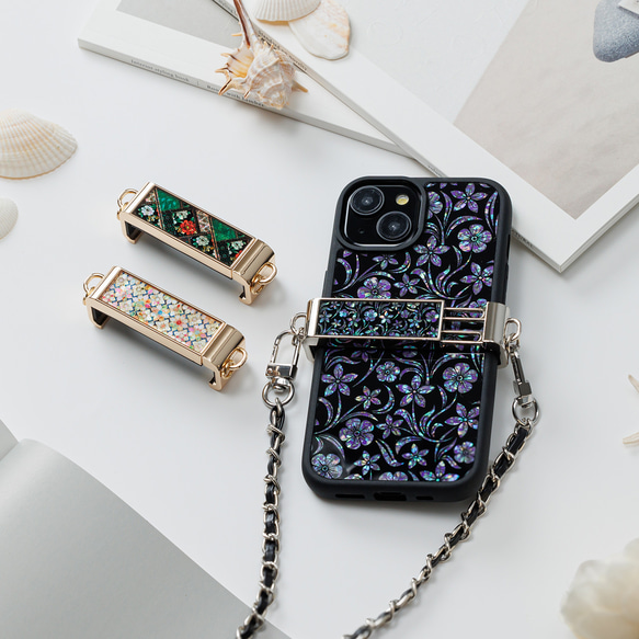 天然貝殼藝術與珍珠母貝★背夾、智慧型手機夾、肩夾|只需夾住您的智慧型手機 [12 種類型可供選擇] 第1張的照片