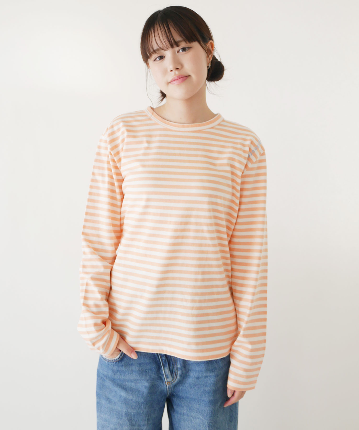 ルジルルン刺繍入り天竺ボーダー長袖Tシャツ(ユニセックス)