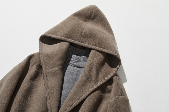 暖かくセンスを高める　フード付きアウター　ウールコート　241018-1 2枚目の画像