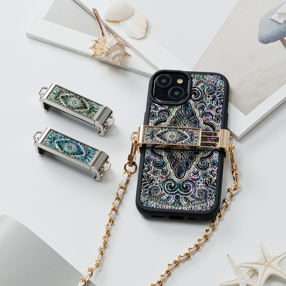 天然貝殼藝術與珍珠母貝★背夾、智慧型手機夾、肩夾|只需夾住您的智慧型手機 [15 種類型可供選擇] 第3張的照片