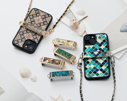 iPhoneアクセサリー ruru 天然貝螺鈿アート☆バッククリップ・スマホクリップ・ショルダー