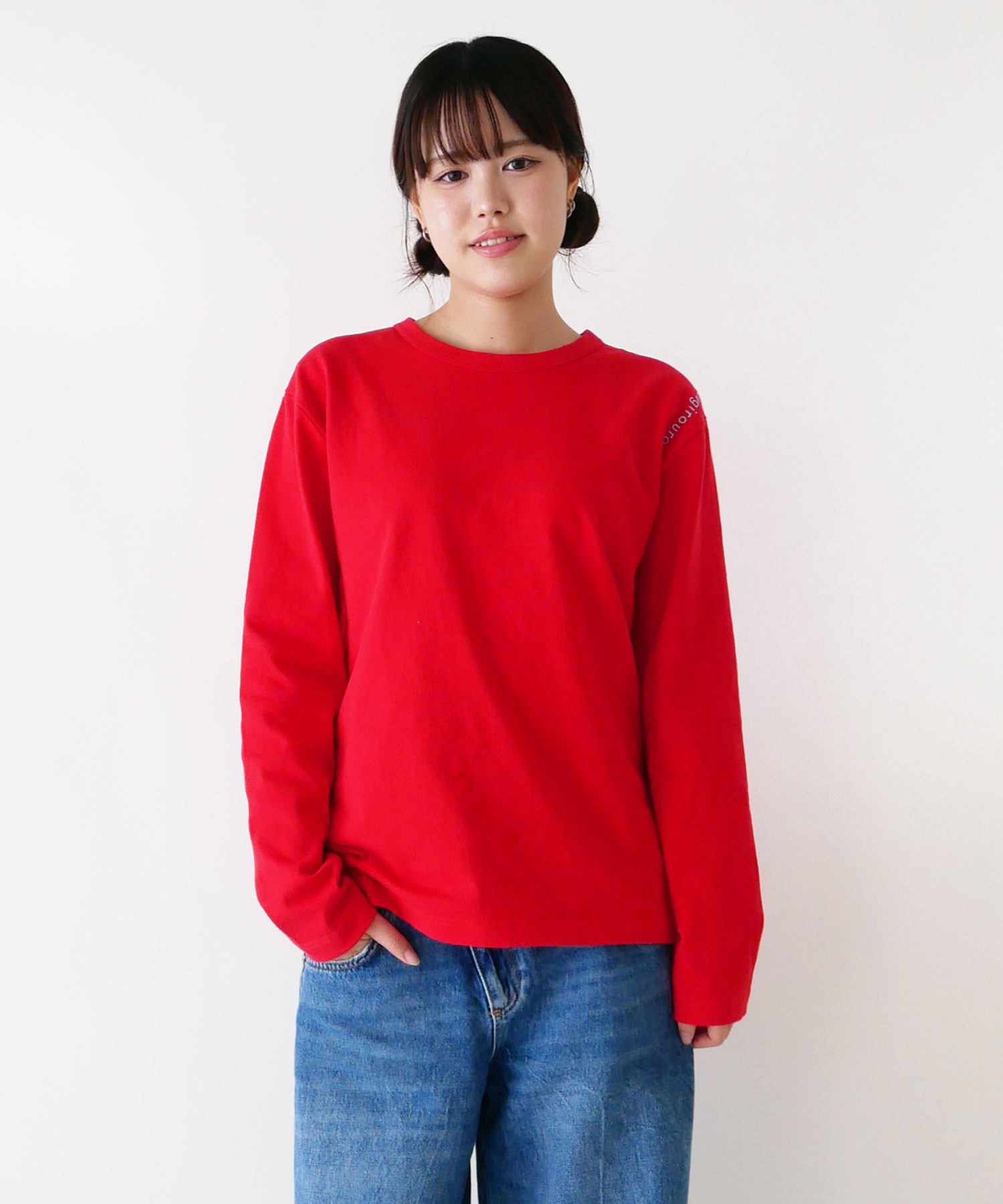 ルジルルン刺繍入り度詰め天竺長袖Tシャツ(ユニセックス)