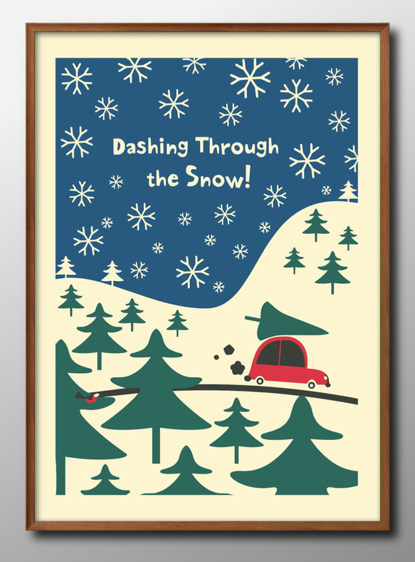 15384□ポスター アート 絵画『雪 クリスマス ツリー』北欧 A3