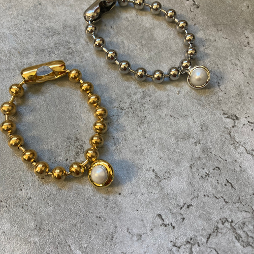 ーpearl×ball chain braceletー サージカルステンレス チェーン