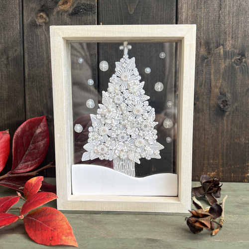 ホワイトクリスマスツリーのフレーム インテリア ホワイトクリスマス