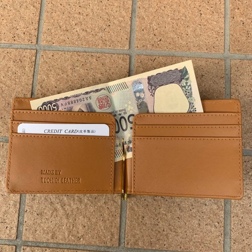 栃木レザー マネークリップ 小銭入れ付き 内部 姫路レザー 本革