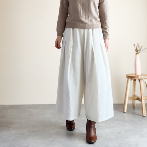 ウール混 起毛リネン 静電気が起きにくいあったかパンツ タック