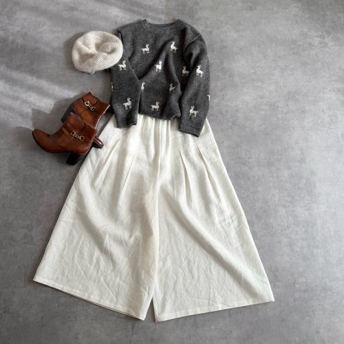 ウール混 起毛リネン 静電気が起きにくいあったかパンツ タック