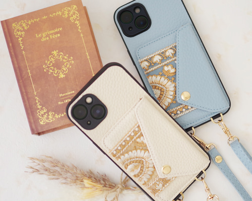 ★刺繍いと★【新品未使用】フルラ＊ケース＊アイボリー 楽天市場】スマホケース 全機種対応 手帳型 【 刺繍 ミモザ