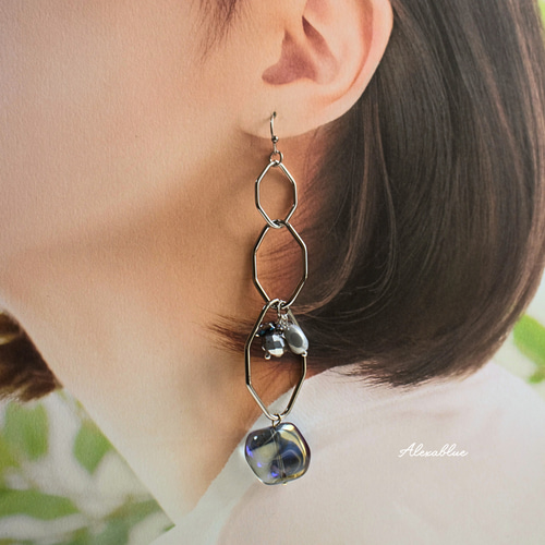 Handmade】ラブラドライト スタッドピアス サージカルステンレス