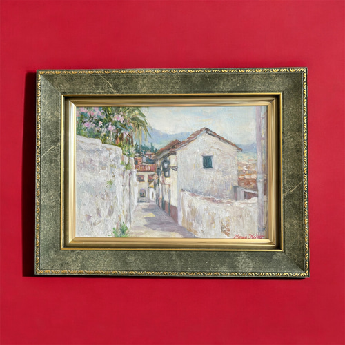 油絵 「ベルギーの教会」F6号 額装 真作 【公式通販】