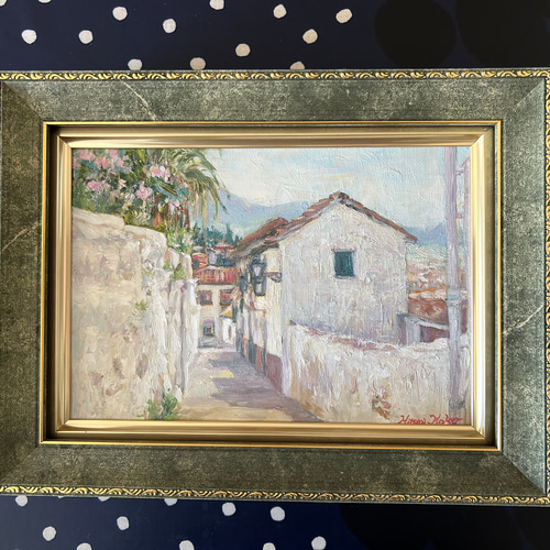 旅の途中(油絵SM、原画、スペイン、グラナダ、額付き) 絵画 アトリエま