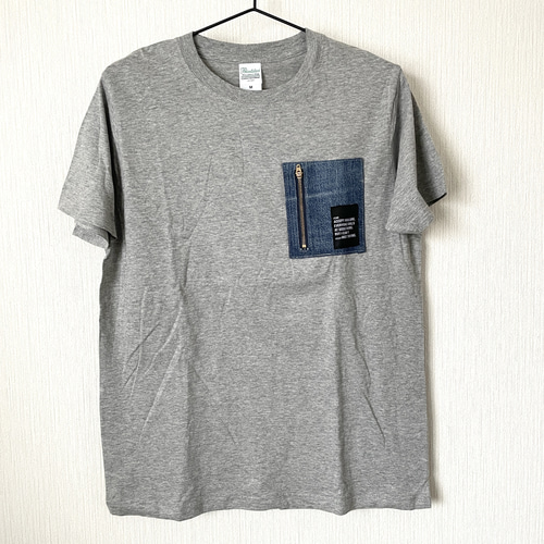 デニムジップポケットTシャツ】 半袖 クルーネック 夏服 リメイク  