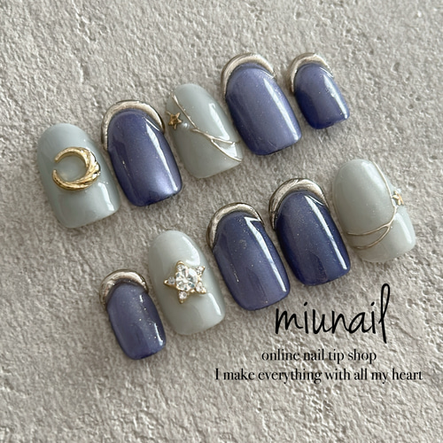 243］ネイルチップ/ムーンネイル/スターネイル/ネイビーネイル/韓国