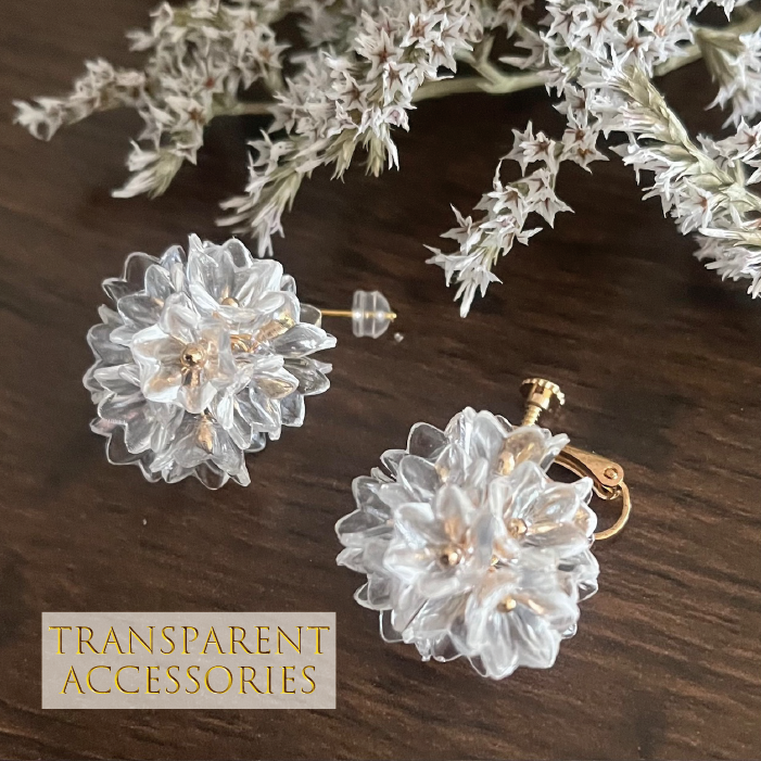 イヤリング 透明 フラワー Transparent Flower set