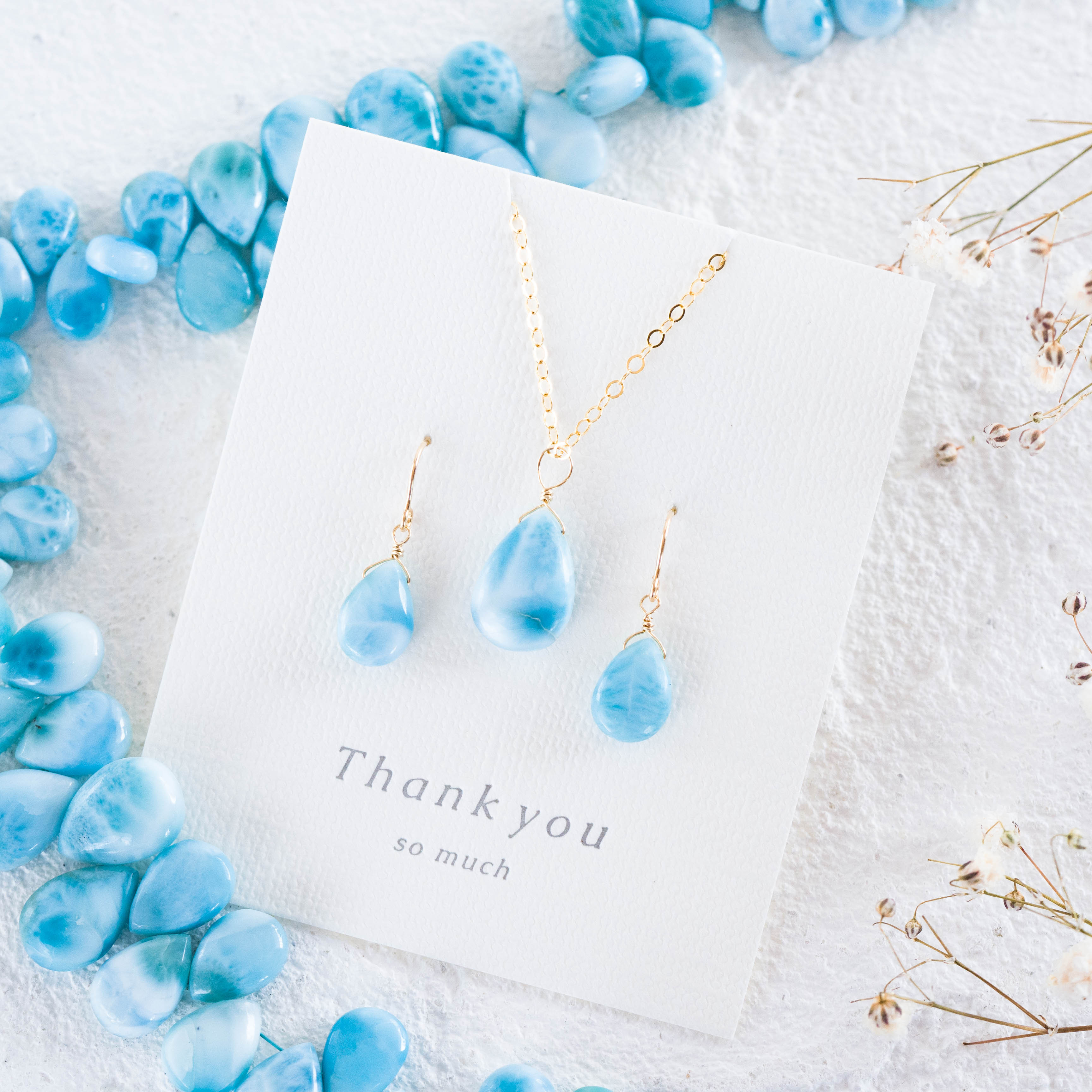 Creema特集掲載♡早割新春福袋2026☆希少高品質ドミニク共和国ラリマースムースペア★ペンダントとピアスのセット