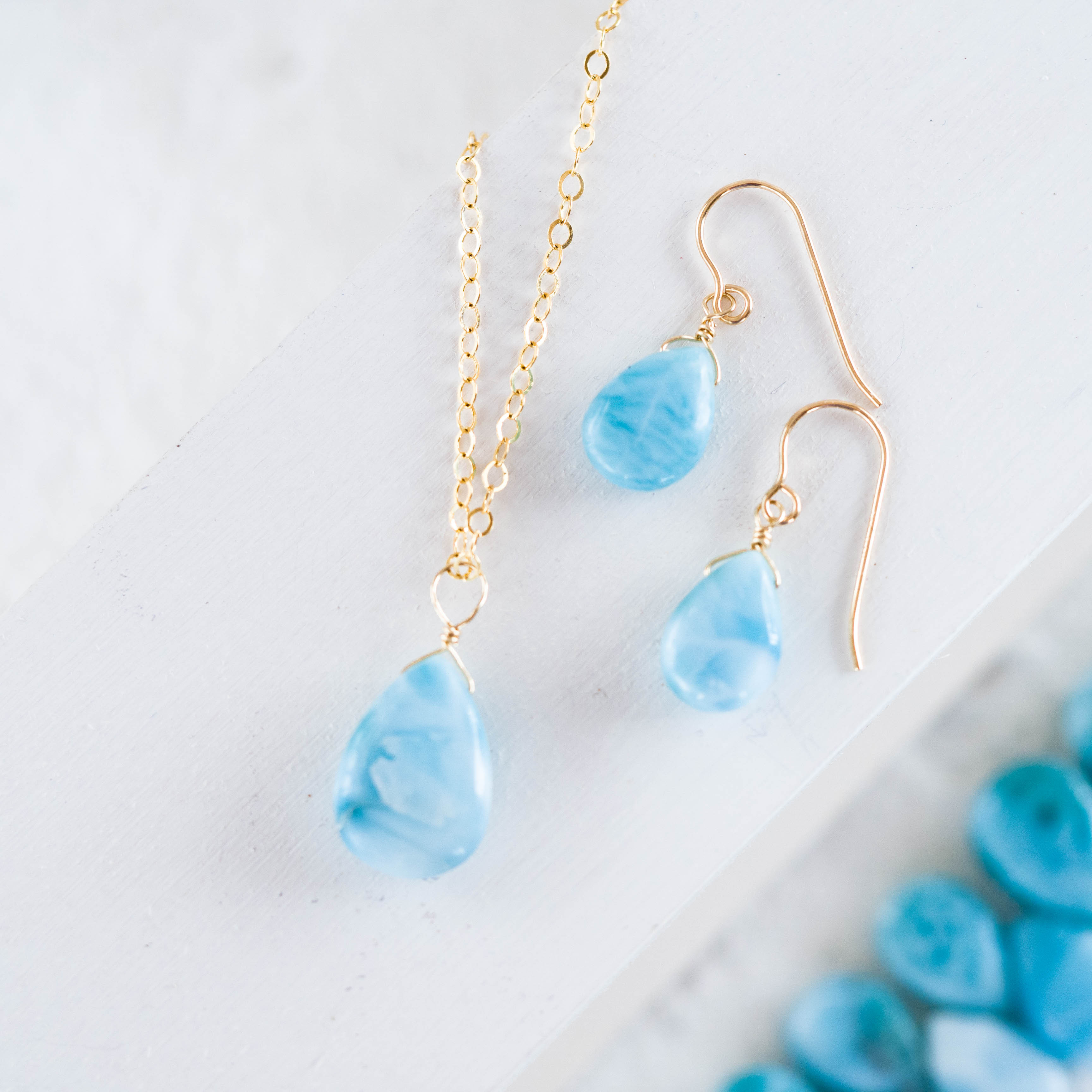 Creema特集掲載♡早割新春福袋2026☆希少高品質ドミニク共和国ラリマースムースペア★ペンダントとピアスのセット