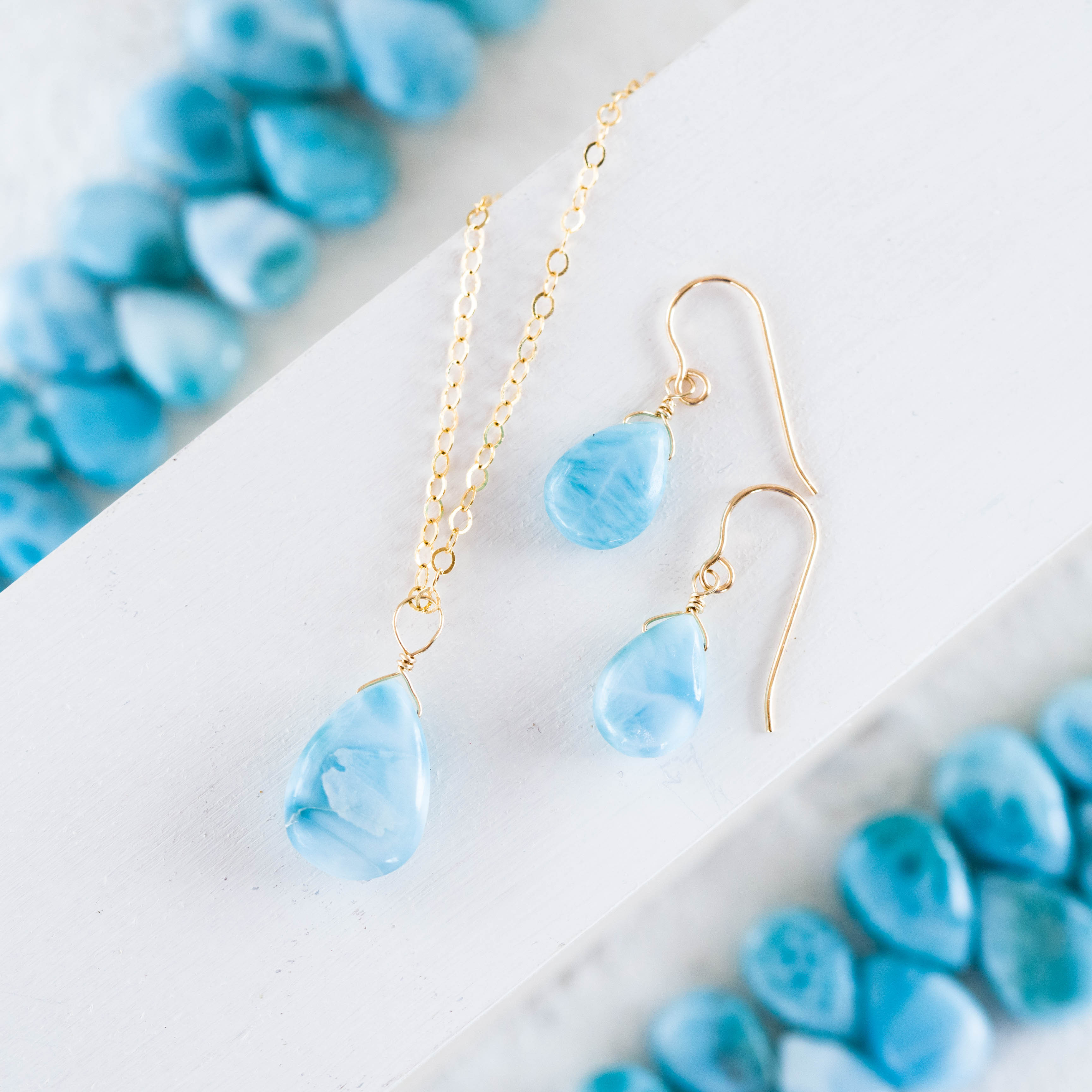 Creema特集掲載♡早割新春福袋2026☆希少高品質ドミニク共和国ラリマースムースペア★ペンダントとピアスのセット