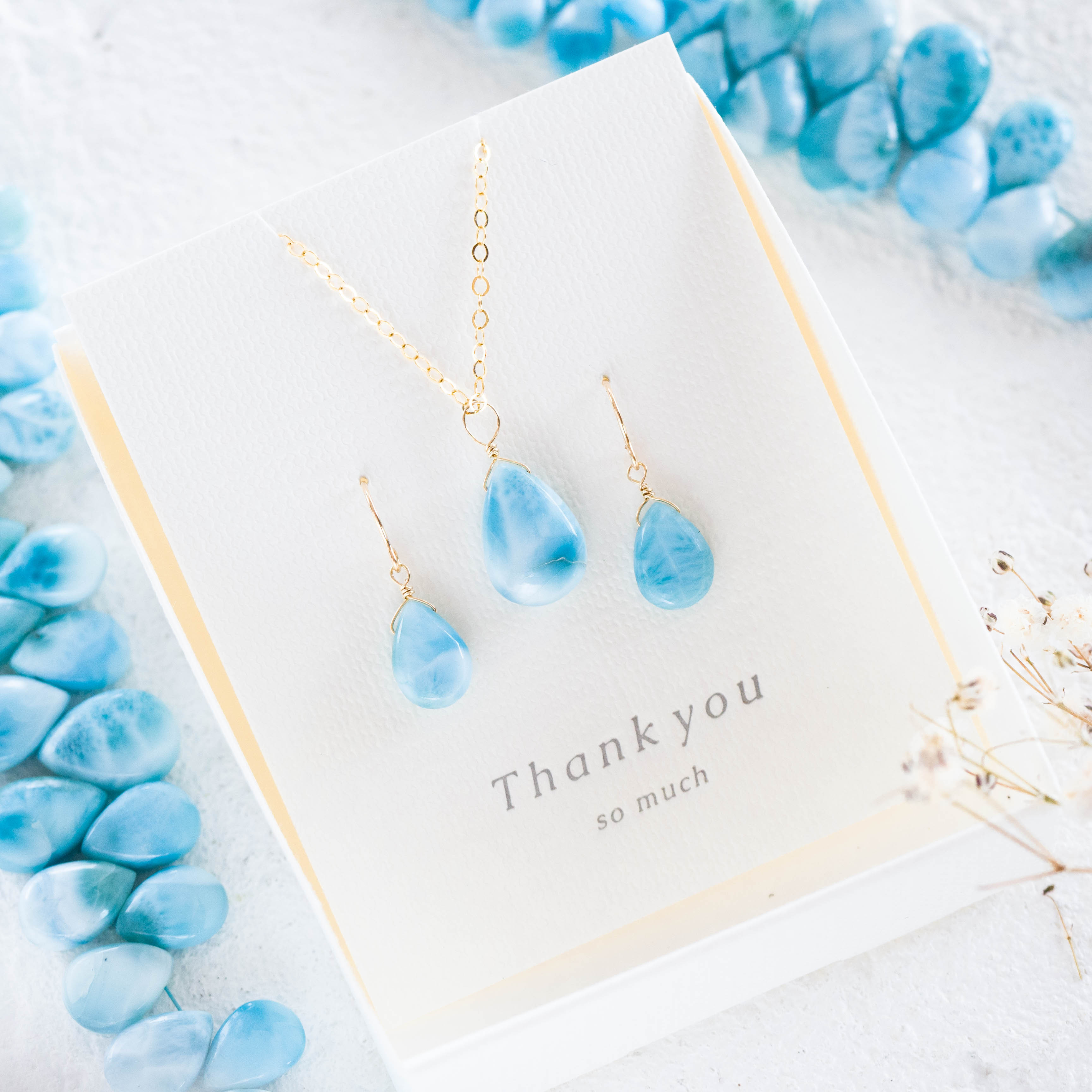 Creema特集掲載♡早割新春福袋2026☆希少高品質ドミニク共和国ラリマースムースペア★ペンダントとピアスのセット