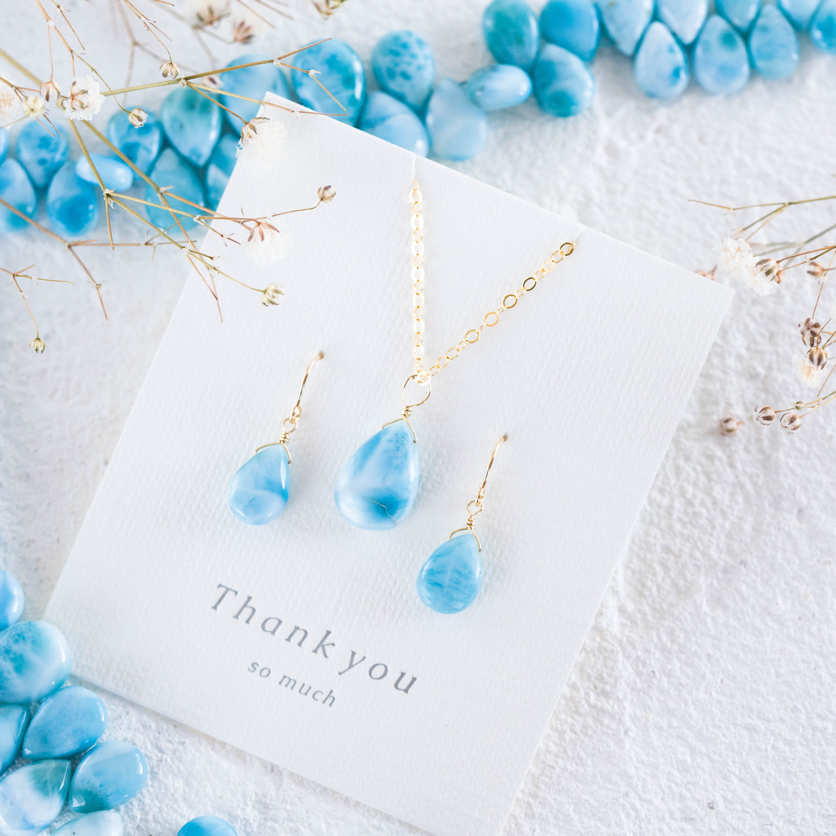 Creema特集掲載♡早割新春福袋2026☆希少高品質ドミニク共和国ラリマースムースペア★ペンダントとピアスのセット