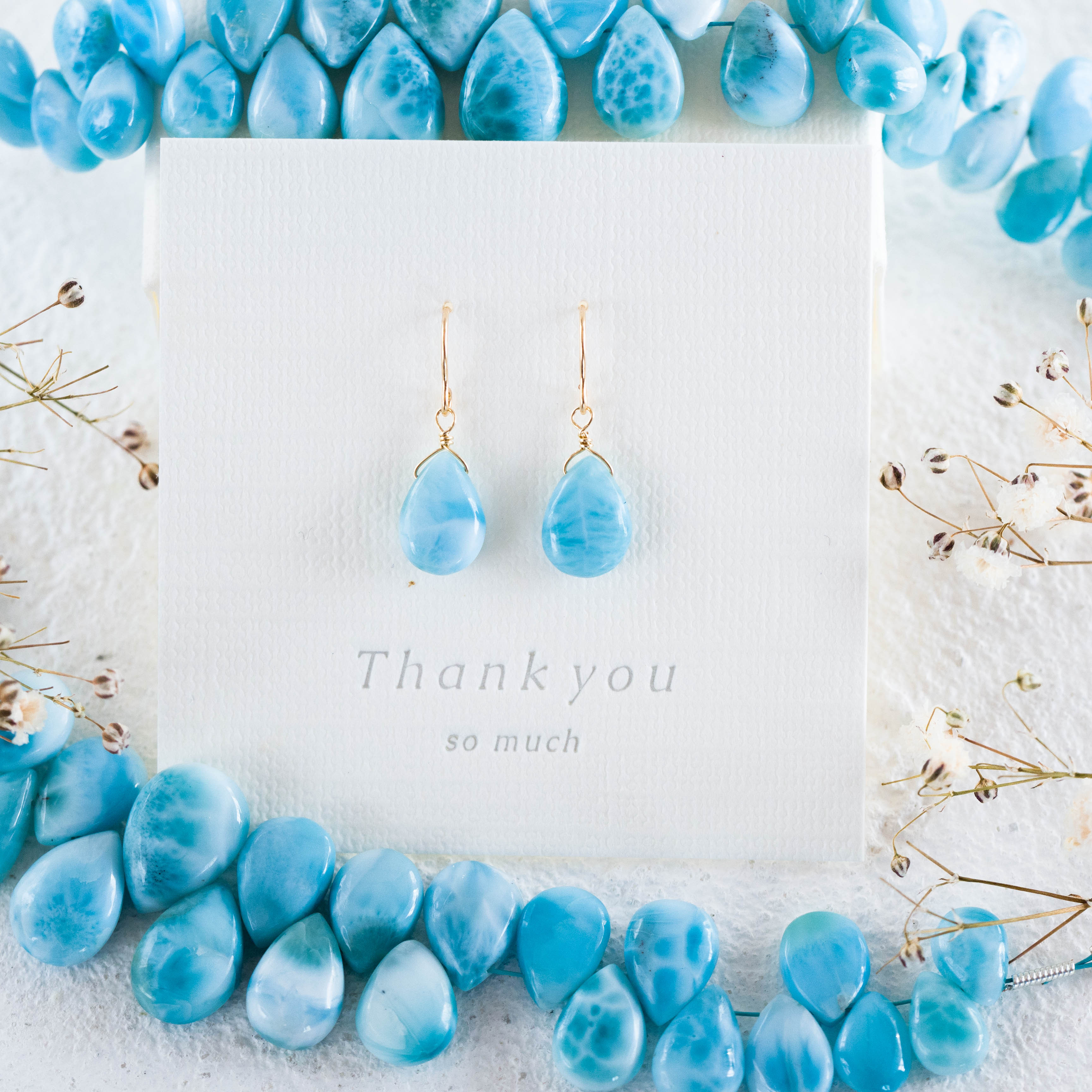 Creema特集掲載♡早割新春福袋2026☆希少高品質ドミニク共和国ラリマースムースペア★ペンダントとピアスのセット