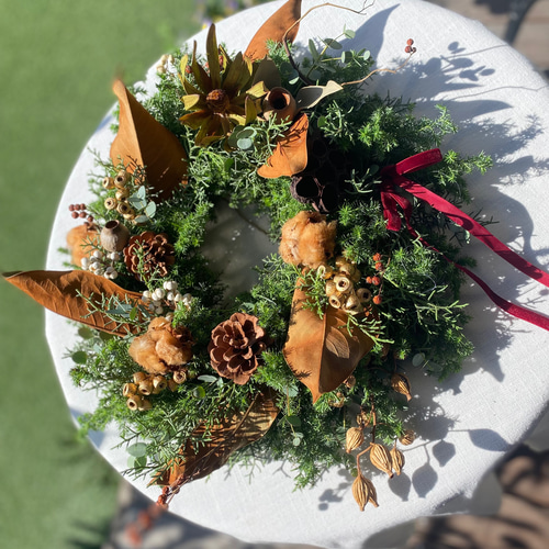 ドライフラワークリスマスリース 直径40cm ドライフラワー/クリスマスリース(直径40㎝)