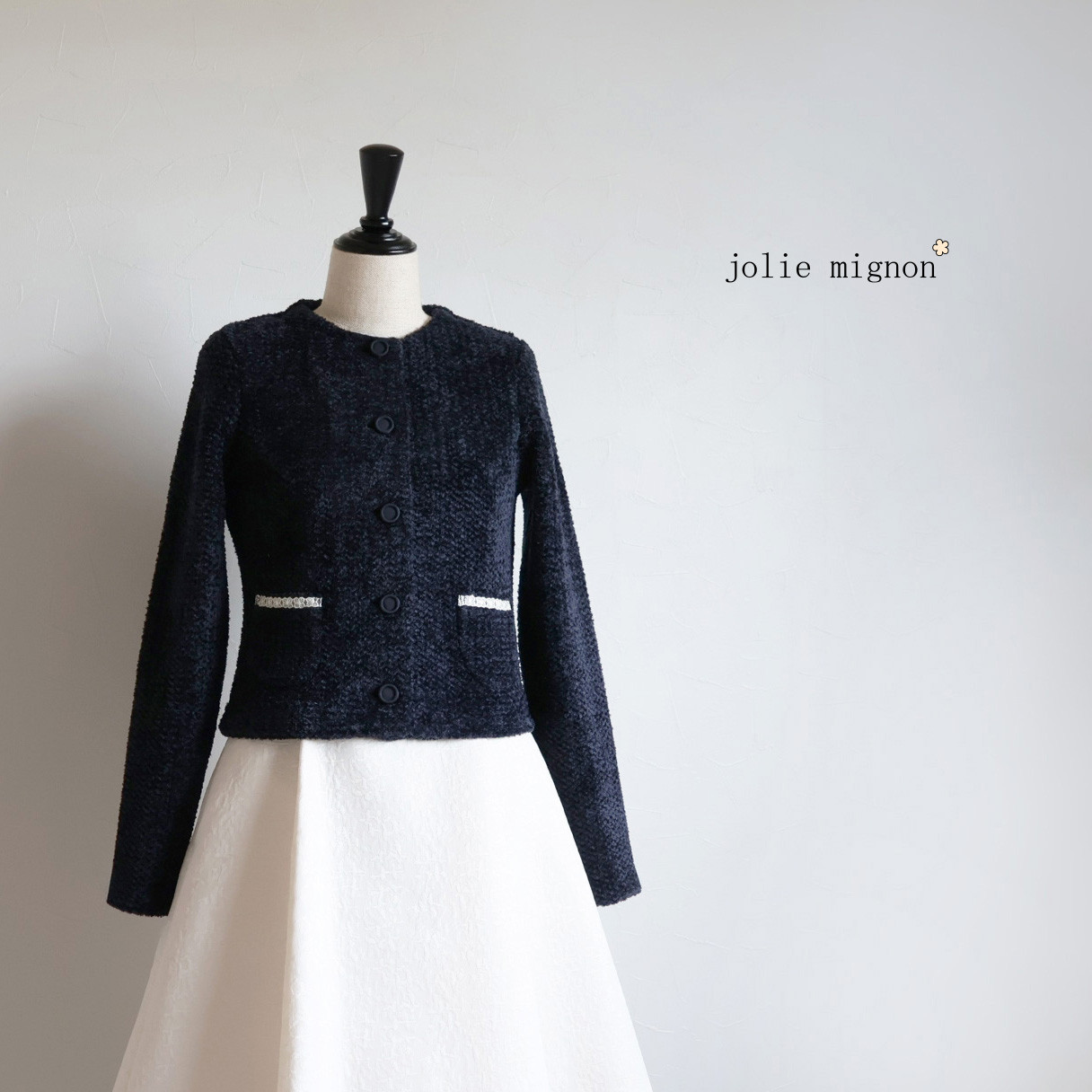 【卒入学に！】モールツイード ノーカラージャケット【ブラックネイビー】