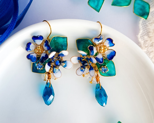 革花アクセサリー　ブルーポピーのピアス　ハンドメイド　304サージカルステンレス 0b0ae43071e13619eabbb025848ae8