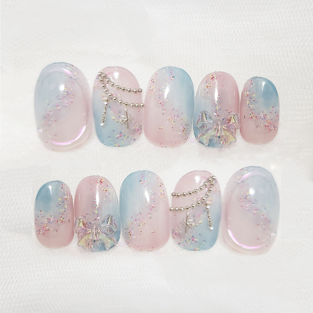 ゆめかわスパークルネイル/パステルピンク/パステルブルー/