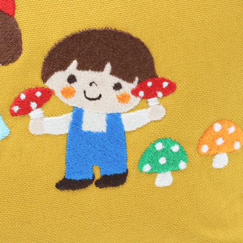 きのこ狩りする姉弟の可愛い刺繍ポーチ マチ付き ポーチ チョコット