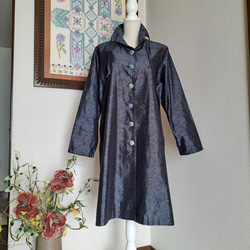 大島紬＊ 着物リメイク＊ロングコート（正絹）ハンドメイド 着物リメイク テーラーカラー ロングコート 大人かっこいい