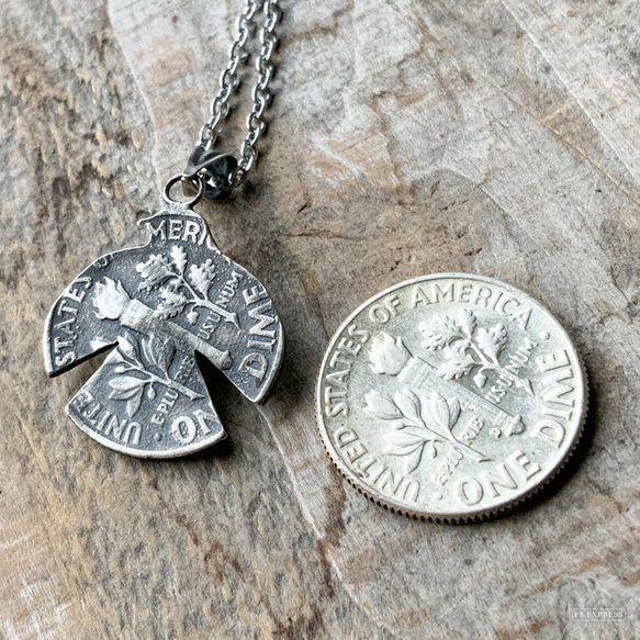 ヴィンテージ風　銀貨で作ったサンダーバード＋ターコイズネックレス 5枚目の画像