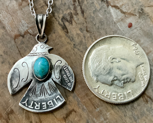 ヴィンテージ風 銀貨で作ったサンダーバード＋ターコイズネックレス