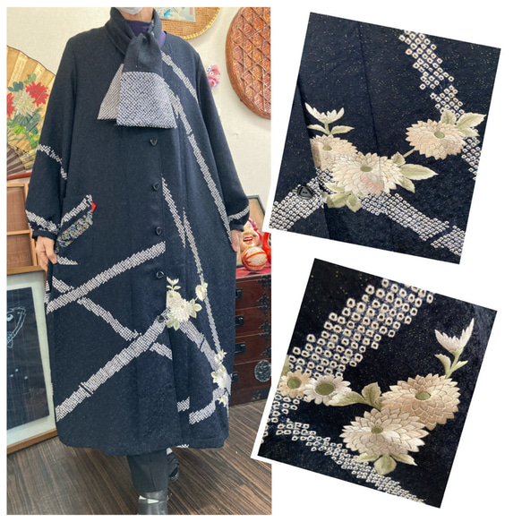 訪問着からの前開きワンピース(ストール付き) 着物リメイク ワンピース 