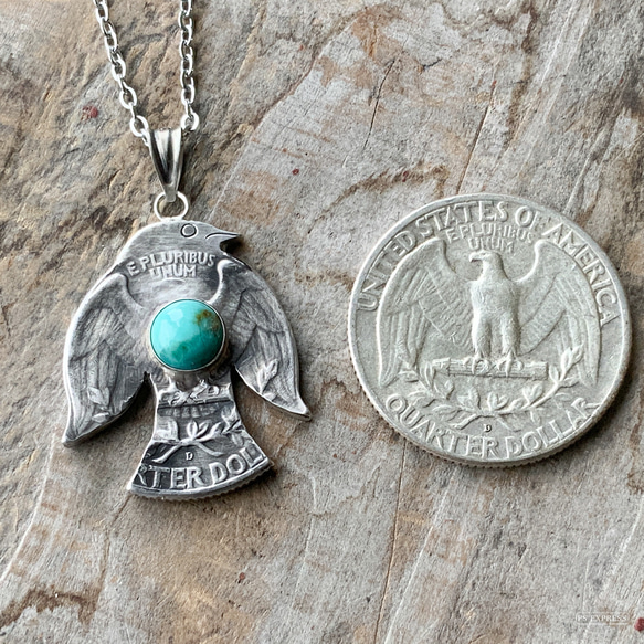 ヴィンテージ風　銀貨で作ったサンダーバード＋ターコイズネックレスクウォーターダラー 2枚目の画像