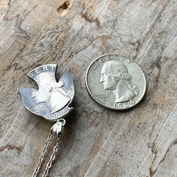 ヴィンテージ風　銀貨で作ったサンダーバード＋ターコイズネックレスクウォーターダラー 6枚目の画像