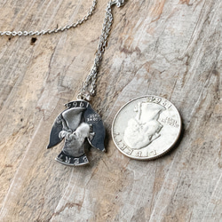 ヴィンテージ風　銀貨で作ったサンダーバード＋ターコイズネックレスクウォーターダラー 5枚目の画像