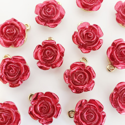 8個 ミニ 薔薇 バラ ローズ 花 ゴシック ゴスロリ パーツ チャーム/赤