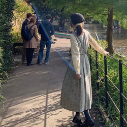 2色　Aラインタック付きジャンパースカート　薔薇付きウエストリボン【春秋冬】グレー/ブラウン 6枚目の画像